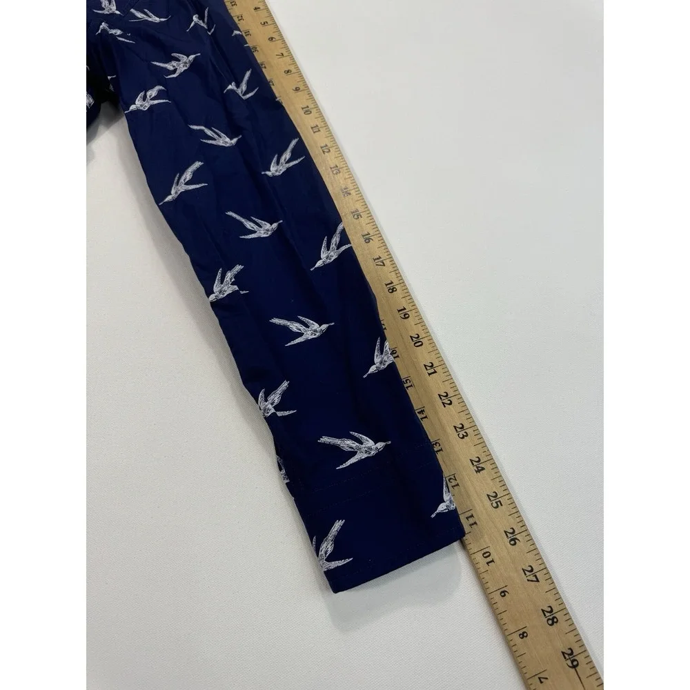Banana Republic Luxe Poplin Untucked Standard Fit Mens Medium Navy Bird Print